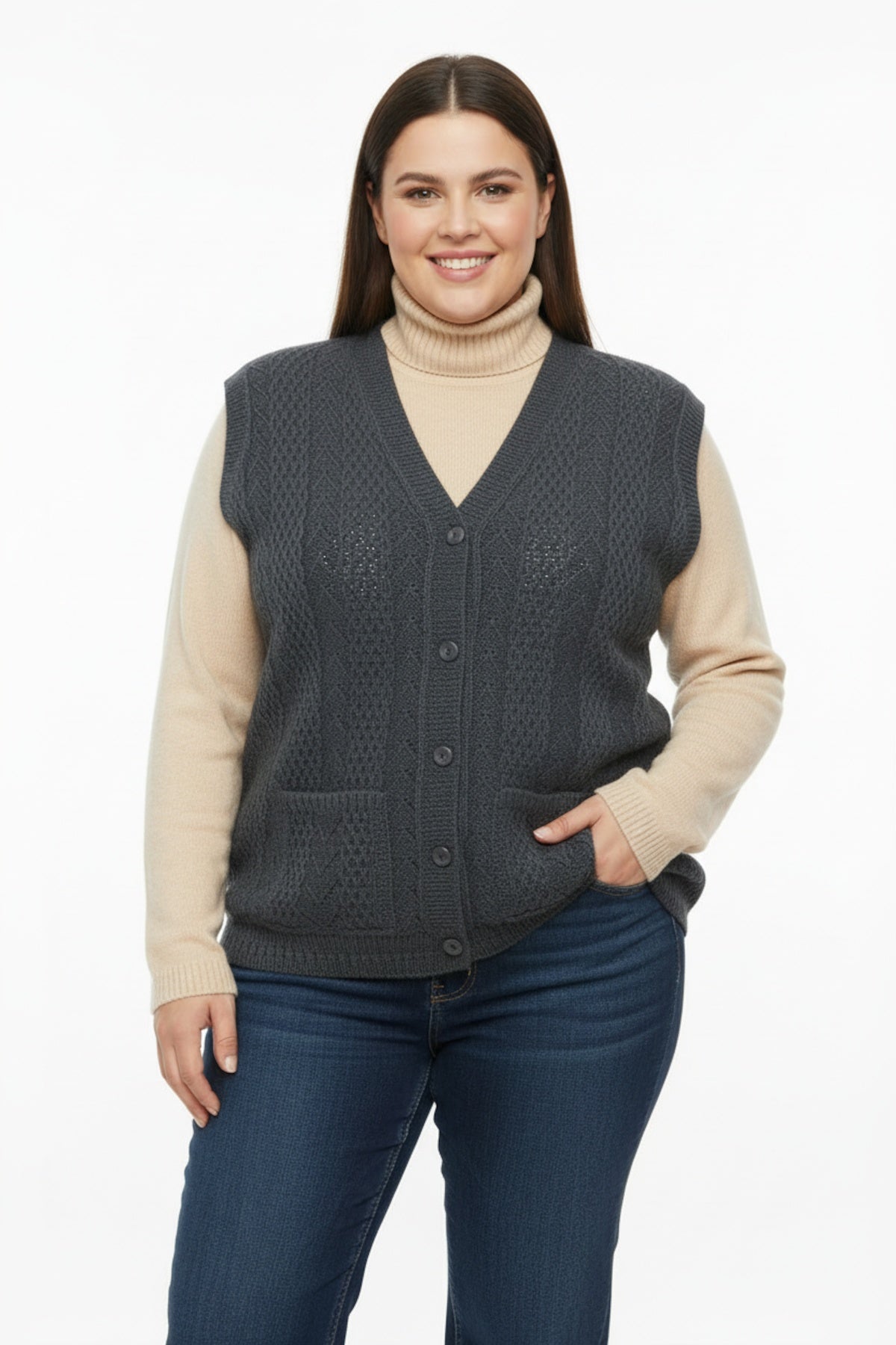 Große Größen Strickweste — Anthrazit