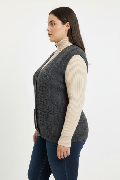 Große Größen Strickweste — Anthrazit