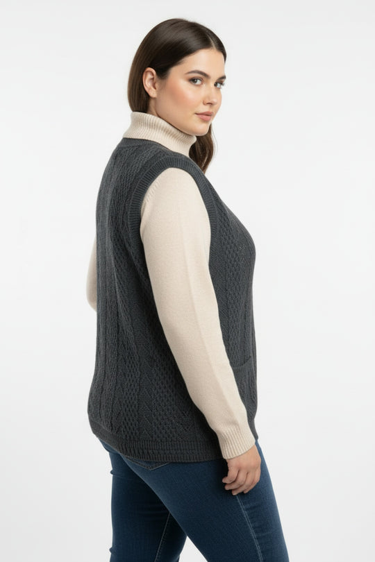 Plus - Size Gebreid Gilet — Antraciet