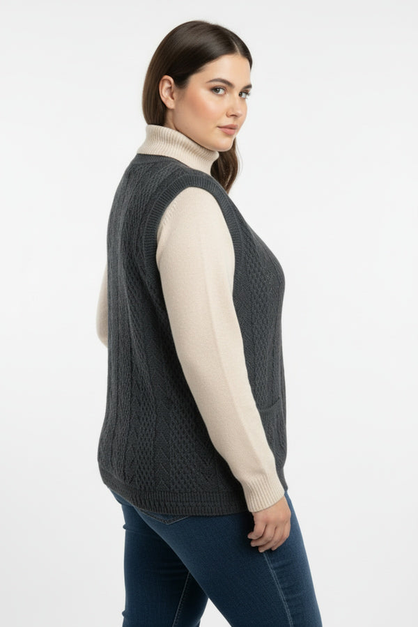 Plus - Size Gebreid Gilet — Antraciet
