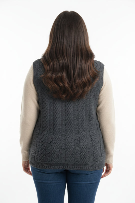 Plus - Size Gebreid Gilet — Antraciet