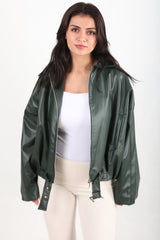 Veste En Cuir Ceinturée À La Taille, Émeraude