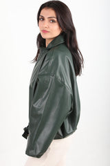 Veste En Cuir Ceinturée À La Taille, Émeraude