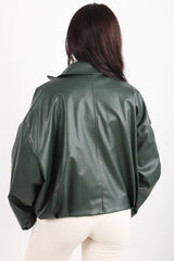 Veste En Cuir Ceinturée À La Taille, Émeraude