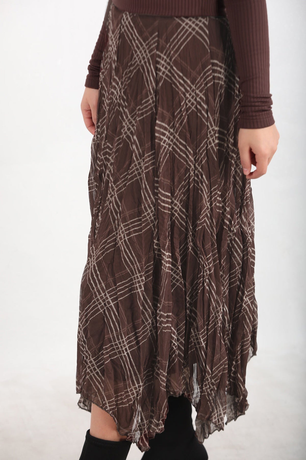 Asymmetrische Geruite Rok – Bruin