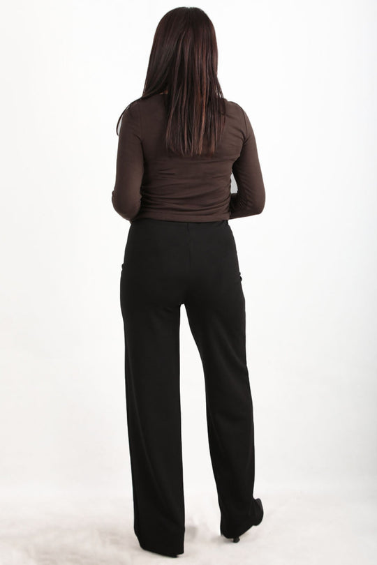 Kreppbroek Met Hoge Taille En Wijde Pijpen — Zwart