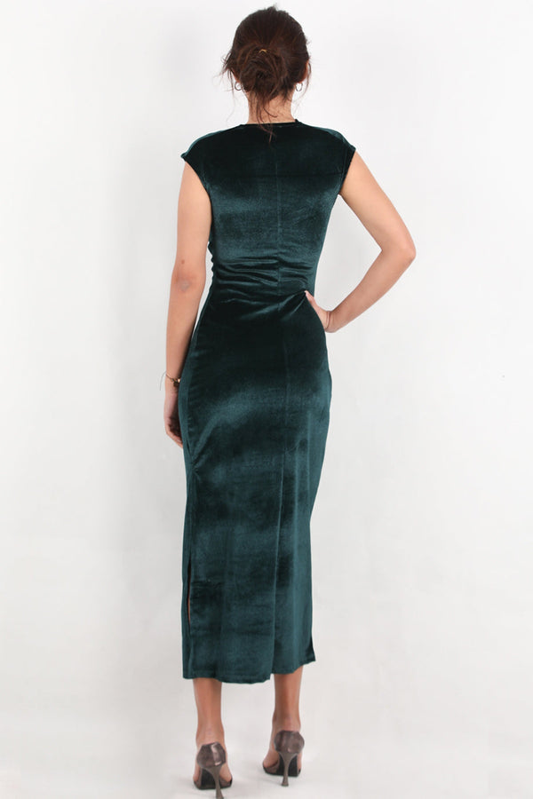 Langes Samtkleid Mit Spangen - Detail — Smaragd