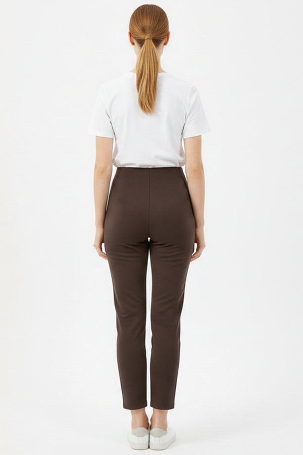 Kreppbroek Met Hoge Taille En Smalle Pijpen - Bruin