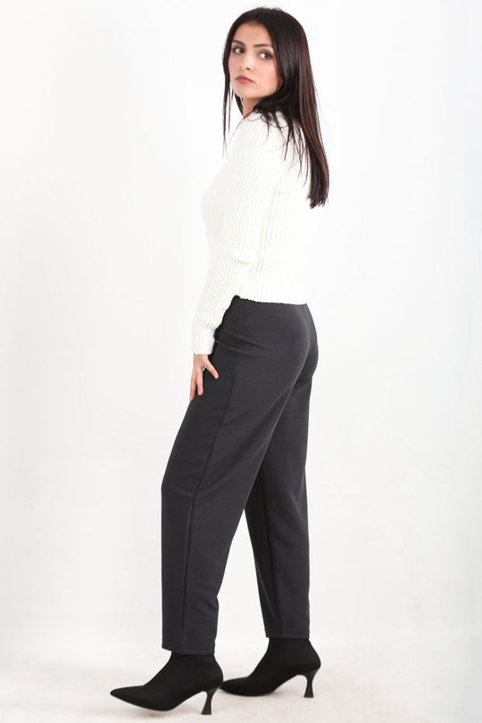 Crêpe Broek Met Hoge Taille En Smalle Pijpen — Antraciet