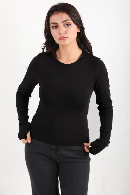 Schwarzes Top Mit Rundhals Und Daumenlöchern