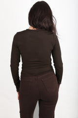 Top Col Rond Avec Ouvertures Pour Le Pouce, Marron