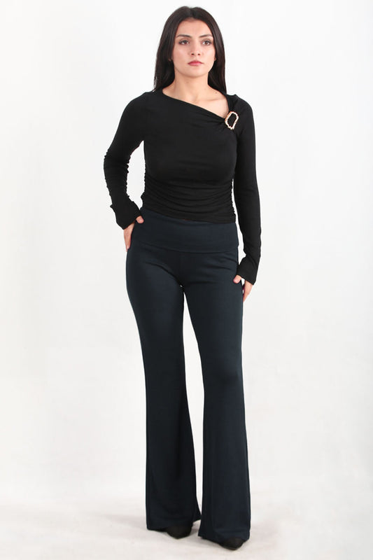 Kadın Bel Katlamalı İspanyol Paça Tayt  Lacivert