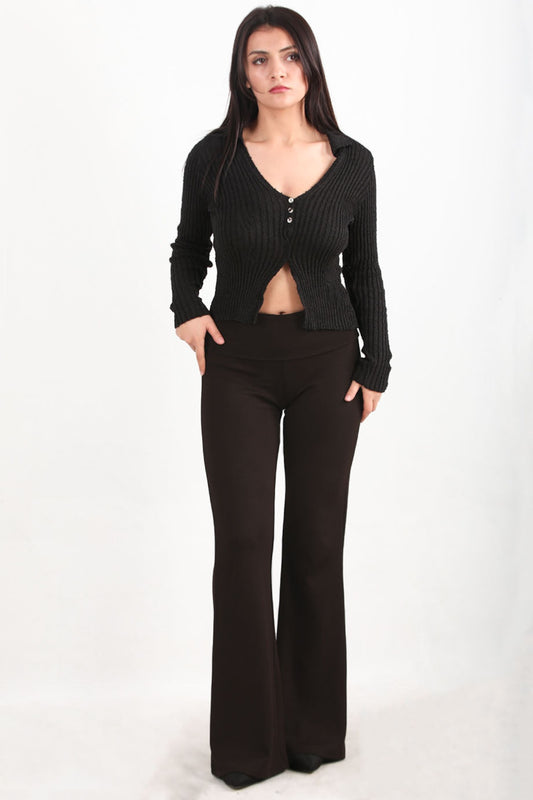 Leggings Mit Umschlagbund Und Ausgestelltem Bein – Braun