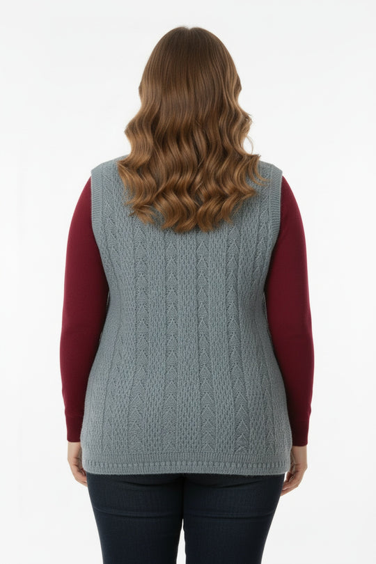 Plus - Size Gebreid Vest — Grijs