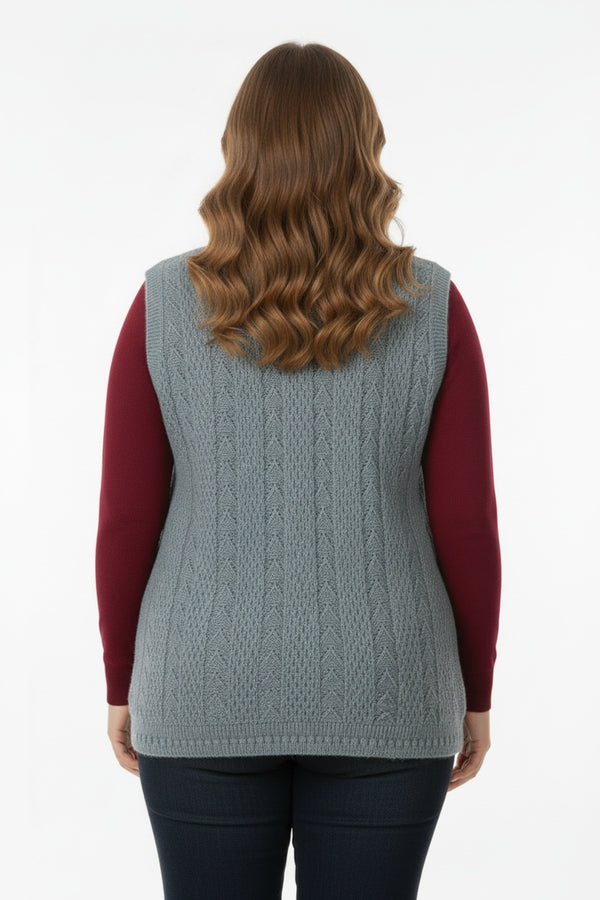 Plus - Size Gebreid Vest — Grijs