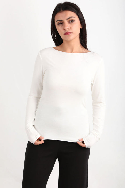 Kadın Yanları Büzgülü Kayık Yaka Bady Bluz Ekru