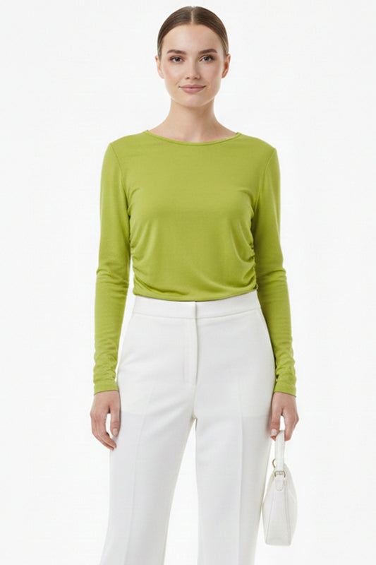 Tailliertes Top Mit Boot - Ausschnitt Und Seitlicher Raffung — Grün