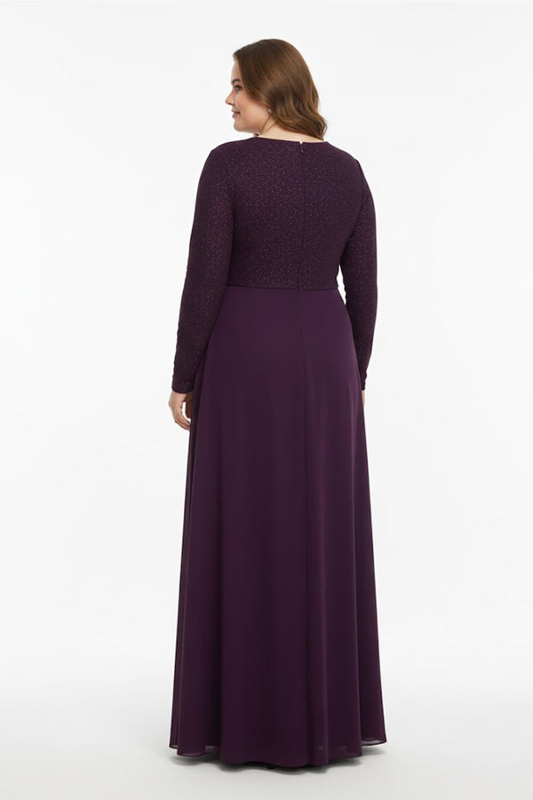 Plus - Size Avondjurk Met Ronde Hals En Steentjes — Paars
