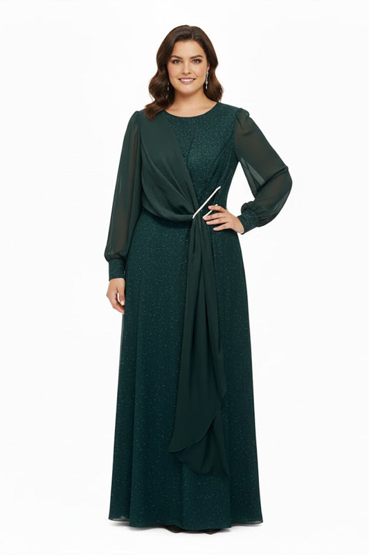 Abendkleid Mit Chiffon - Overlay Und Taillendetail — Große Größen, Grün