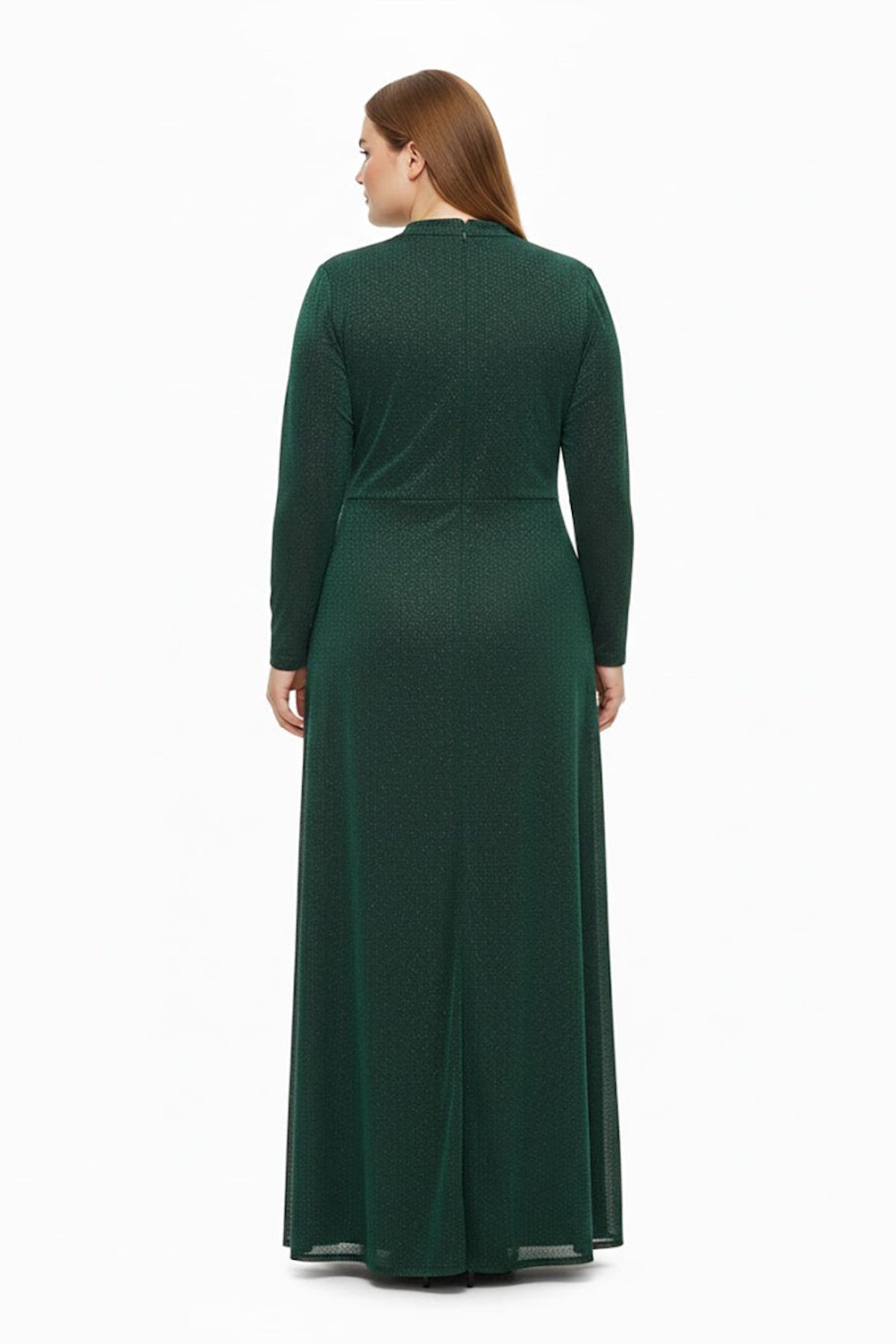 Büyük Beden Beli Taş Detaylı Uzun Kol Abiye  Yeşil