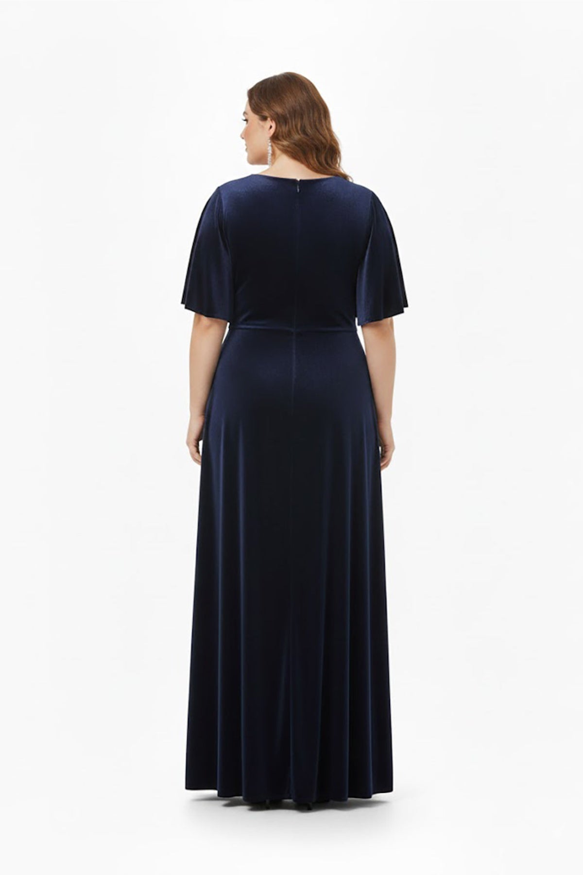 Plus‑Size Avondjurk Korte Mouw Met Stenen In De Taille — Marineblauw