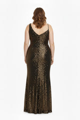 Robe Grande Taille En Velours À Sequins, Une Épaule - Jaune