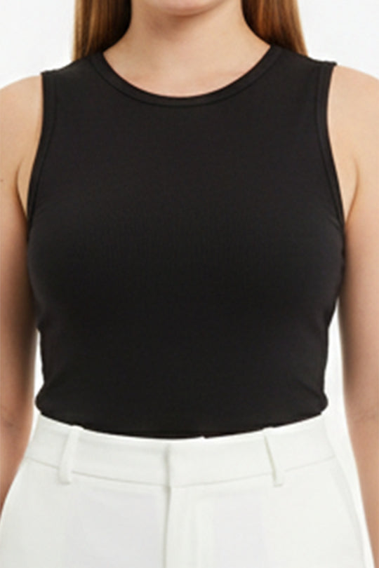 Mouwloze Body Met Ronde Hals - Zwart