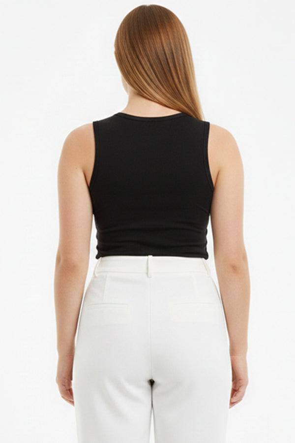 Mouwloze Body Met Ronde Hals - Zwart