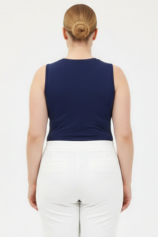 Mouwloos Bodytop Met Ronde Hals – Marineblauw