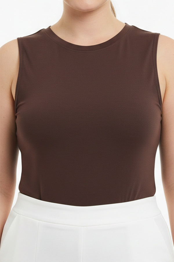 Brown Sleeveless Crew - Neck Body Top