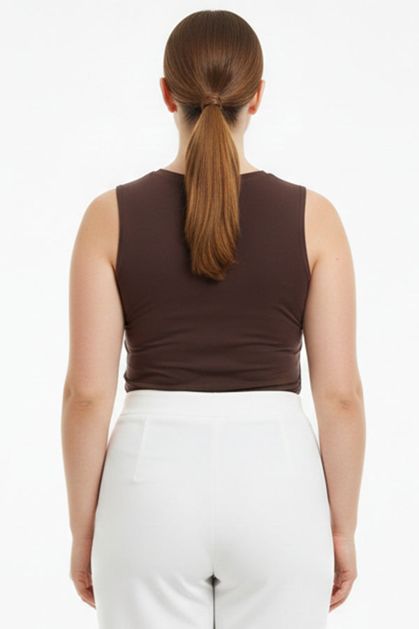 Brown Sleeveless Crew - Neck Body Top
