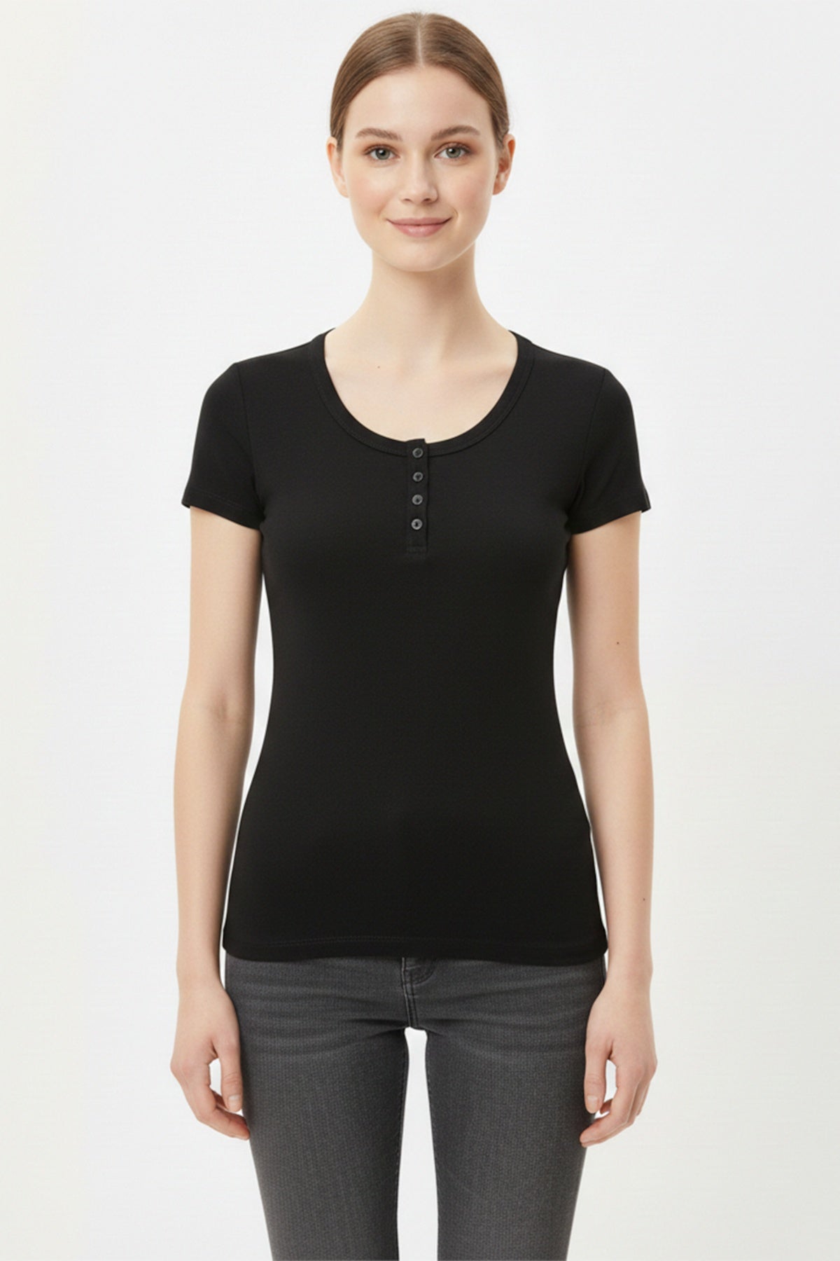 Body Mit Knopfpatte - Schwarz