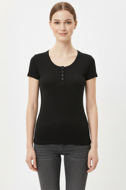 Body Mit Knopfpatte - Schwarz