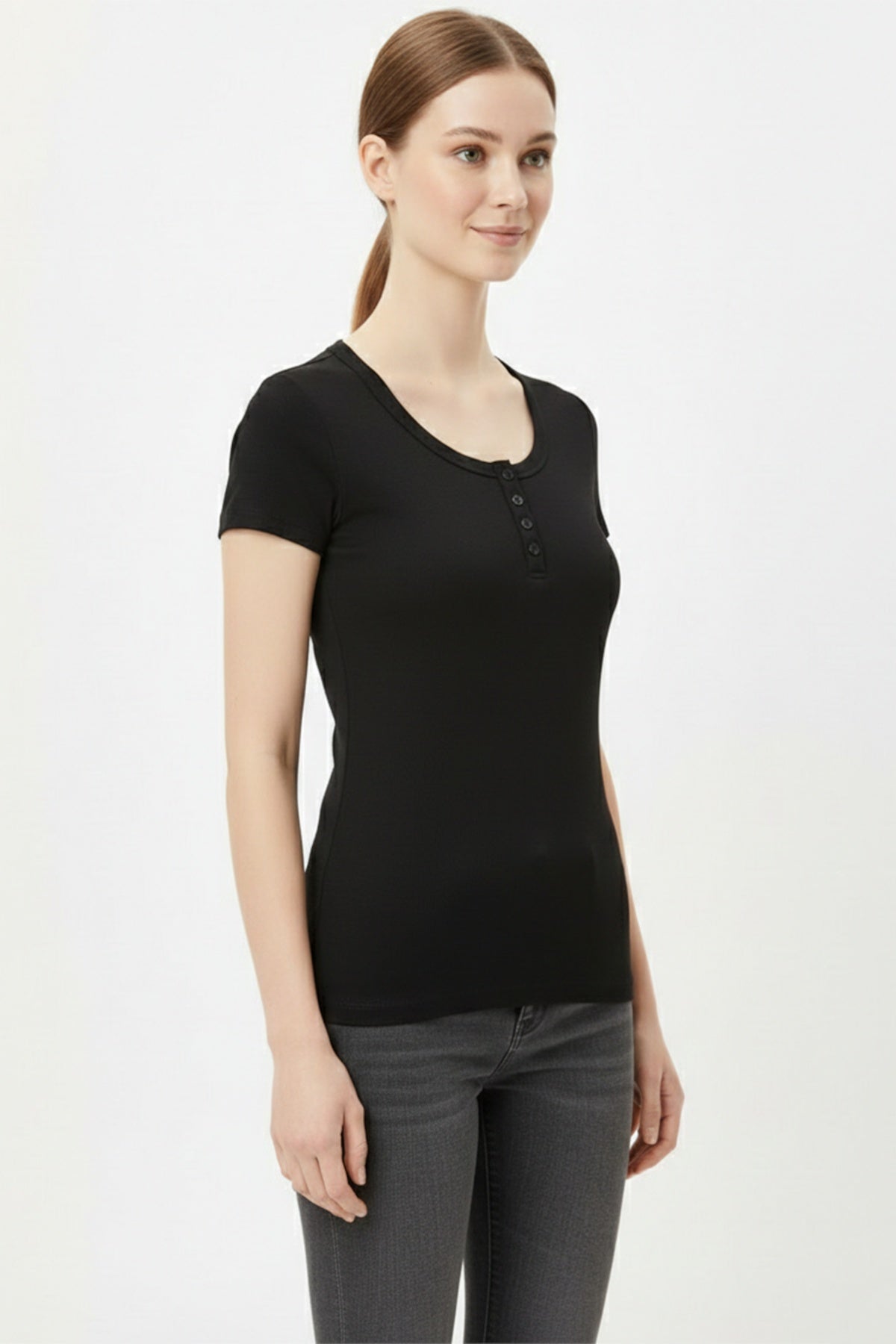 Body Mit Knopfpatte - Schwarz