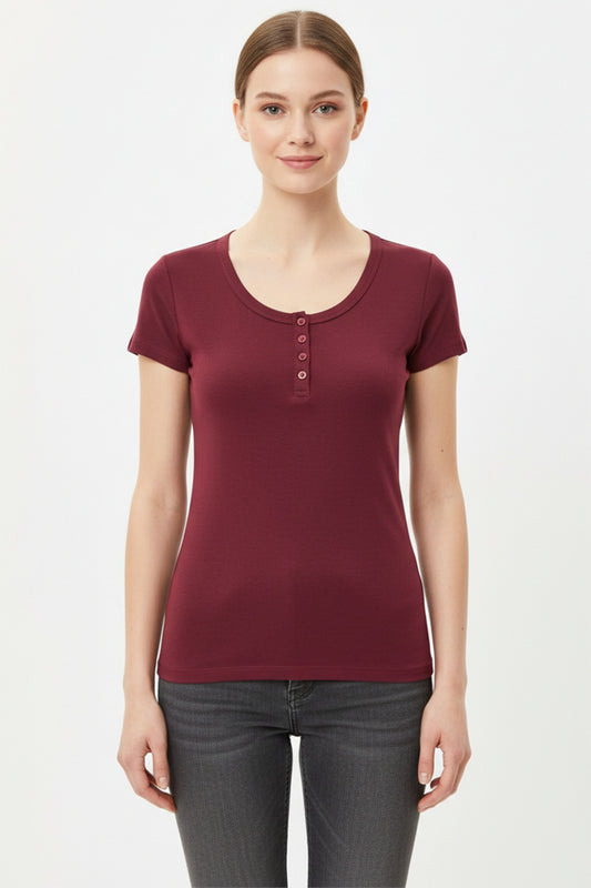 Kadın Önü Düğmeli Patlı Bady Bluz  Bordo