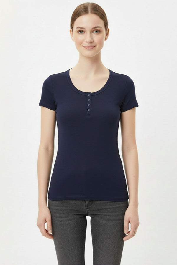 Body Met Knoopsluiting – Marineblauw