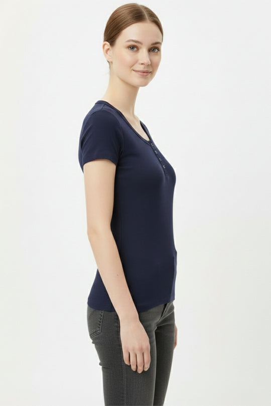 Body Met Knoopsluiting – Marineblauw