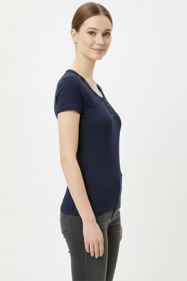 Body Met Knoopsluiting – Marineblauw
