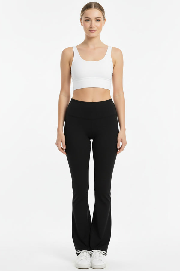 High - Waist Flared - Leg Tights With Slit — Black