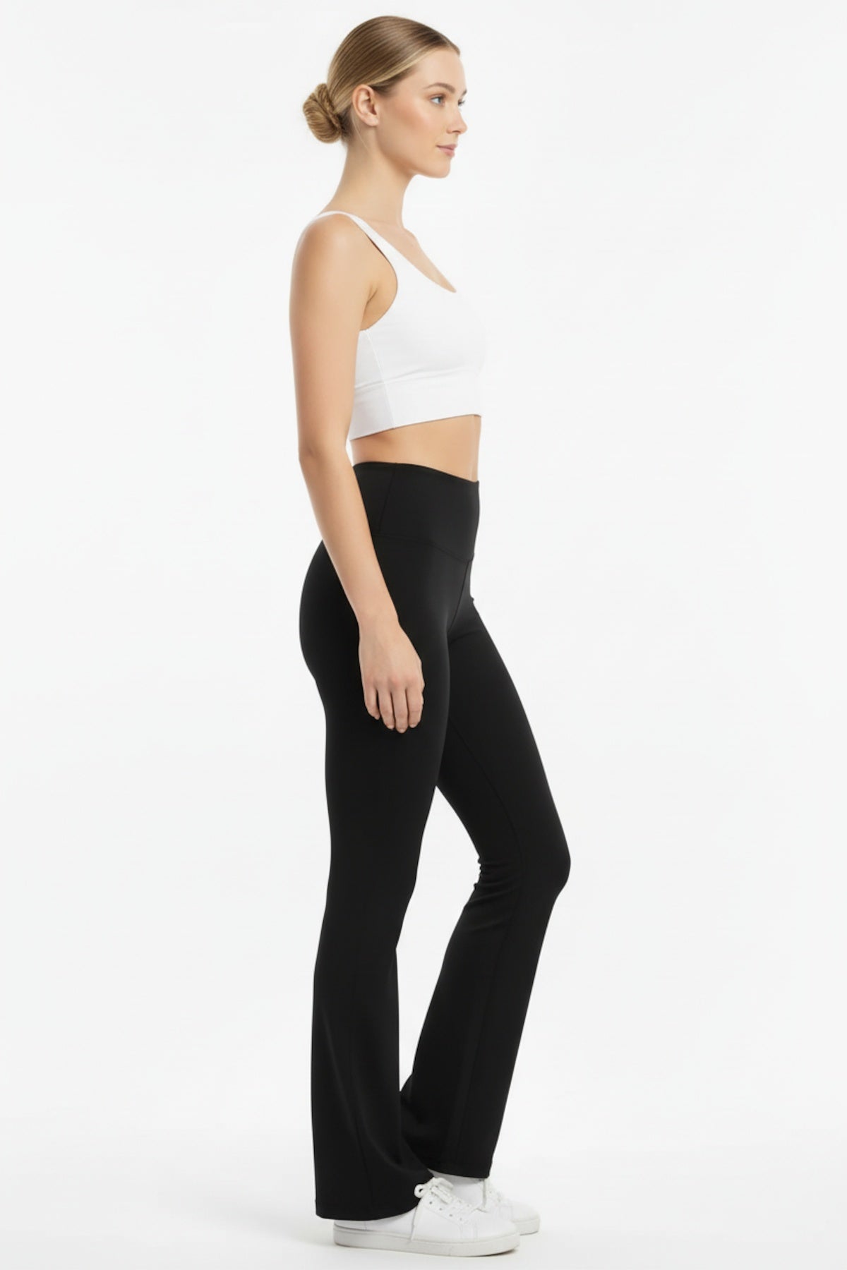 High - Waist Flared - Leg Tights With Slit — Black
