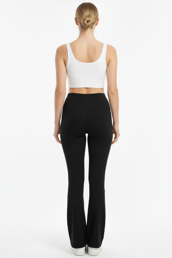 High - Waist Flared - Leg Tights With Slit — Black
