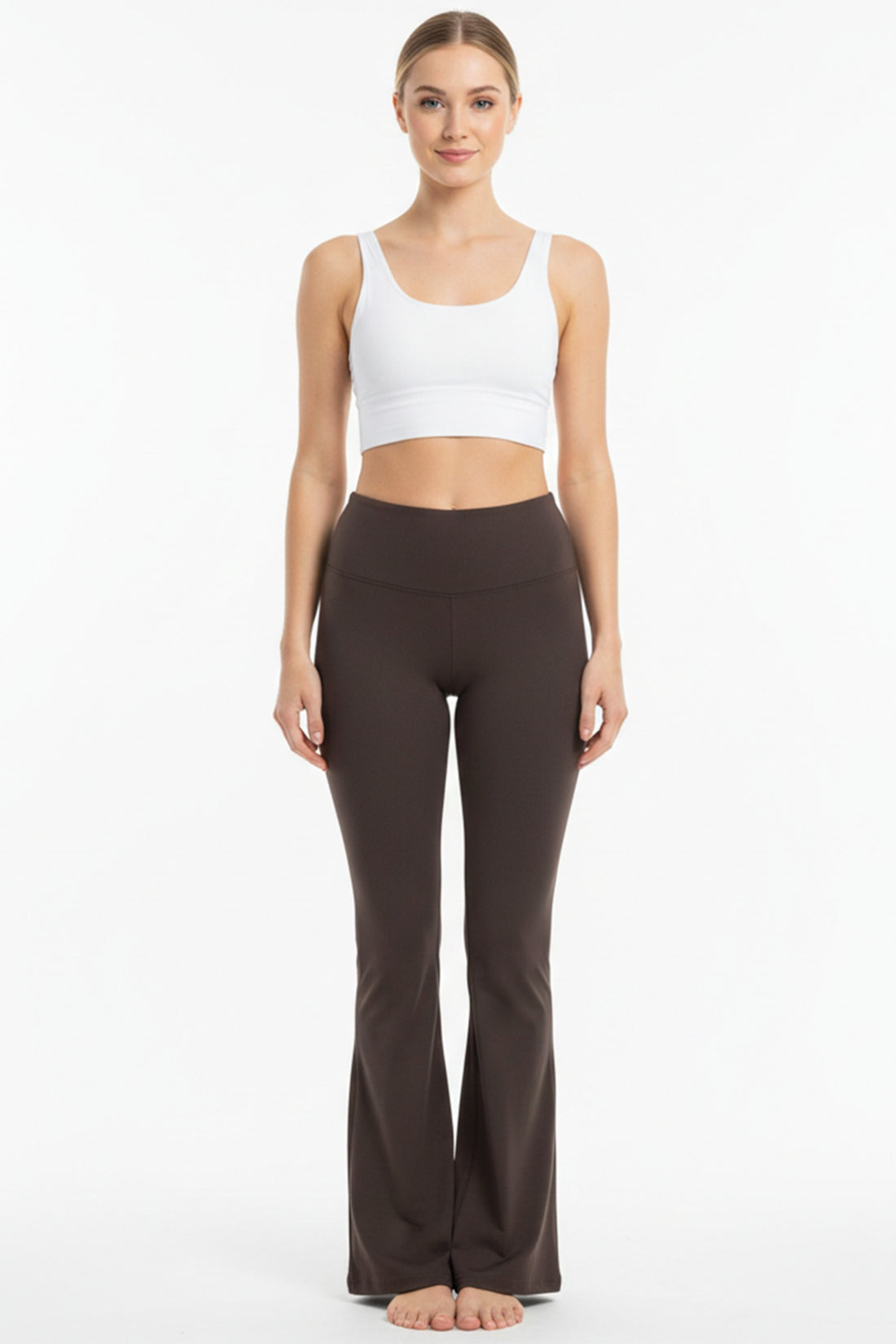 Legging Taille Haute, Coupe Évasée Avec Fente — Marron