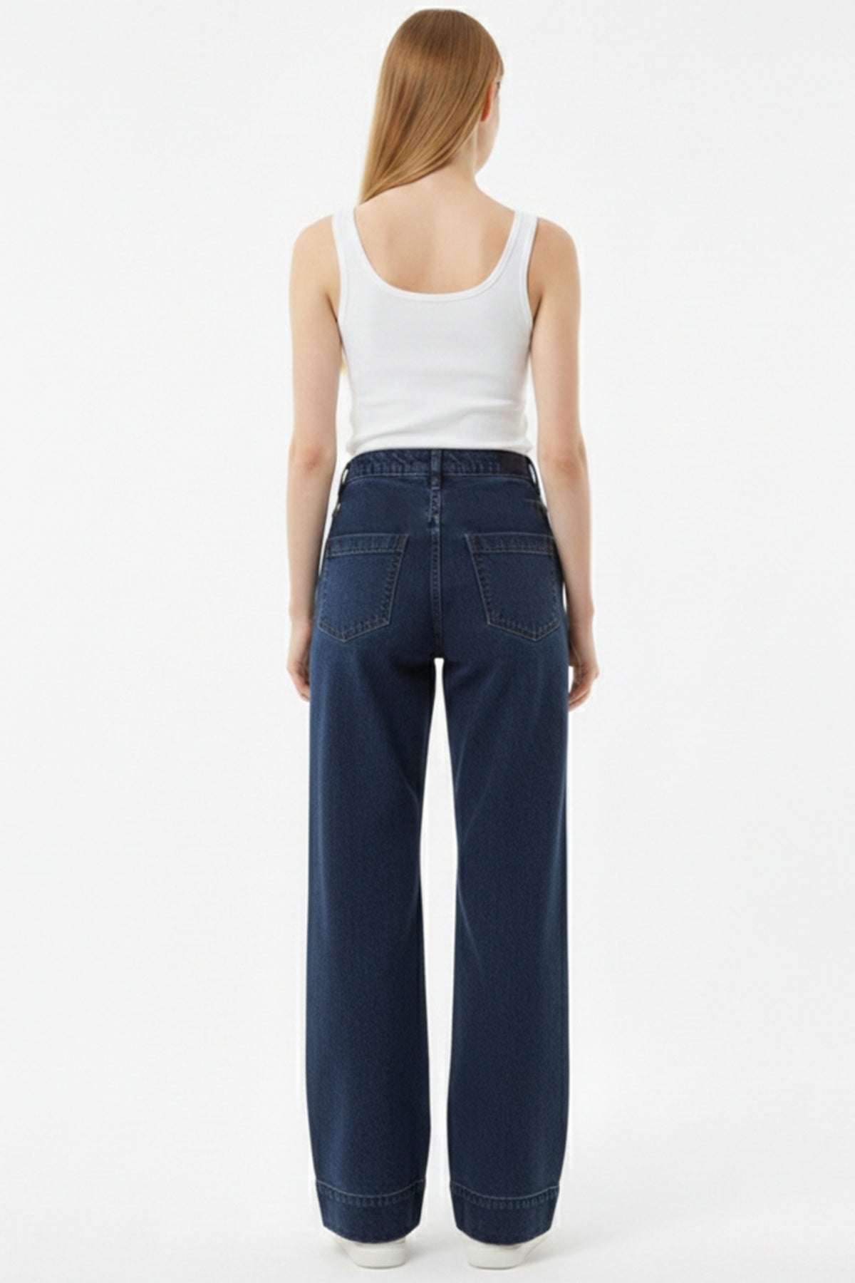 Voorpand‑Naad Wijde‑Pijpen Jeans — Navy
