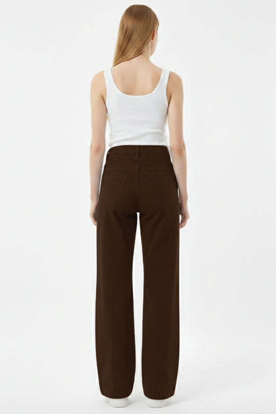 Wide‑Leg Spijkerbroek Met 'Çimalı' Detail — Bruin