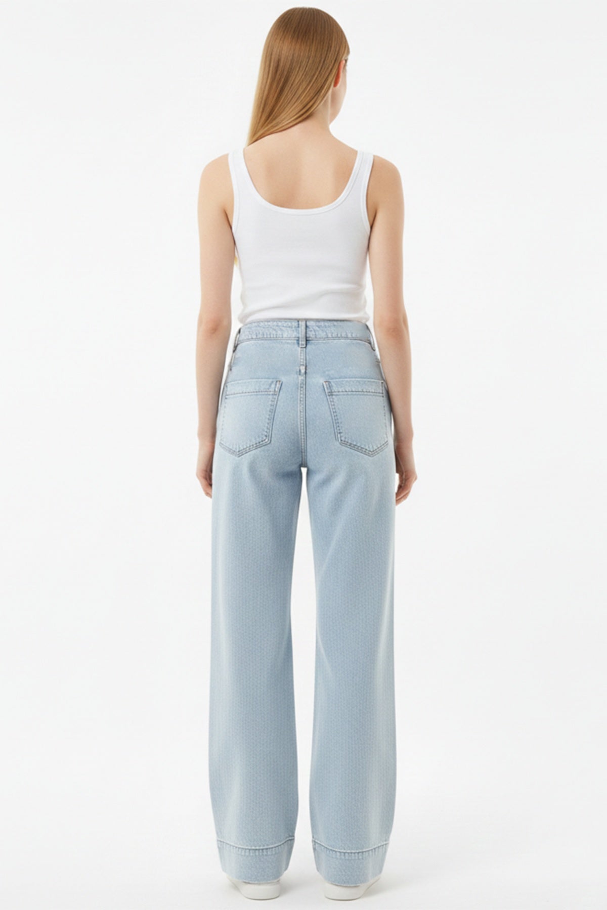 Wide‑Leg Spijkerbroek Met 'Çimalı' Detail — Blauw