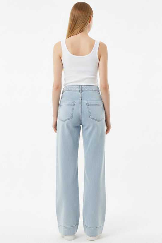 Wide‑Leg Spijkerbroek Met 'Çimalı' Detail — Blauw
