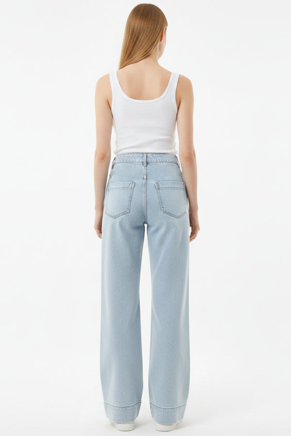 Wide‑Leg Spijkerbroek Met 'Çimalı' Detail — Blauw