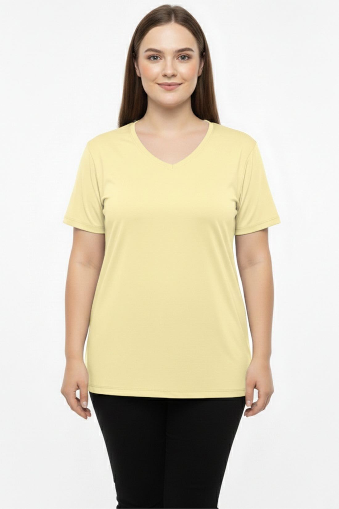 Oversize - T - Shirt Mit V - Ausschnitt – Gelb (Große Größen)