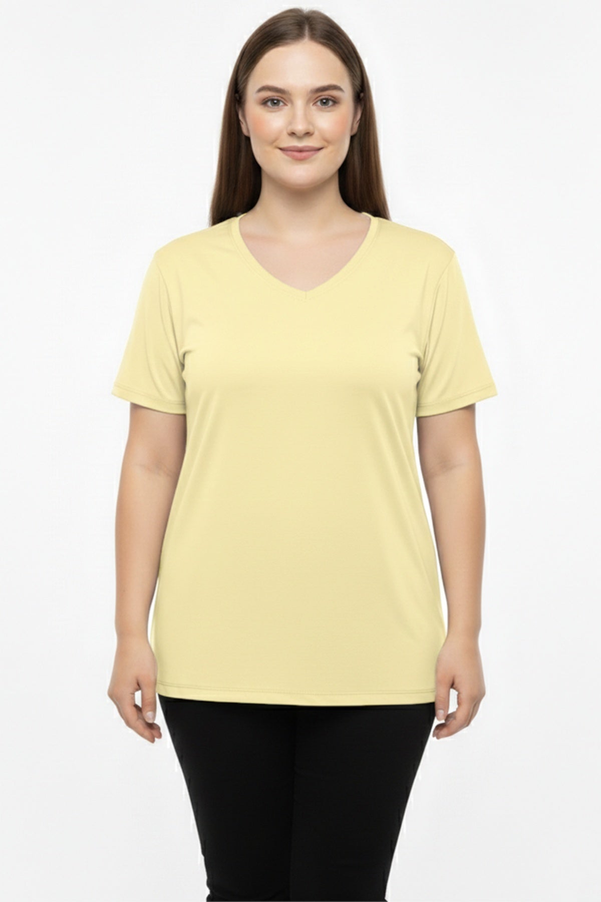 Oversized V - Hals T - Shirt — Geel (Plusmaat)