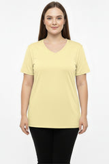 Oversize - T - Shirt Mit V - Ausschnitt – Gelb (Große Größen)